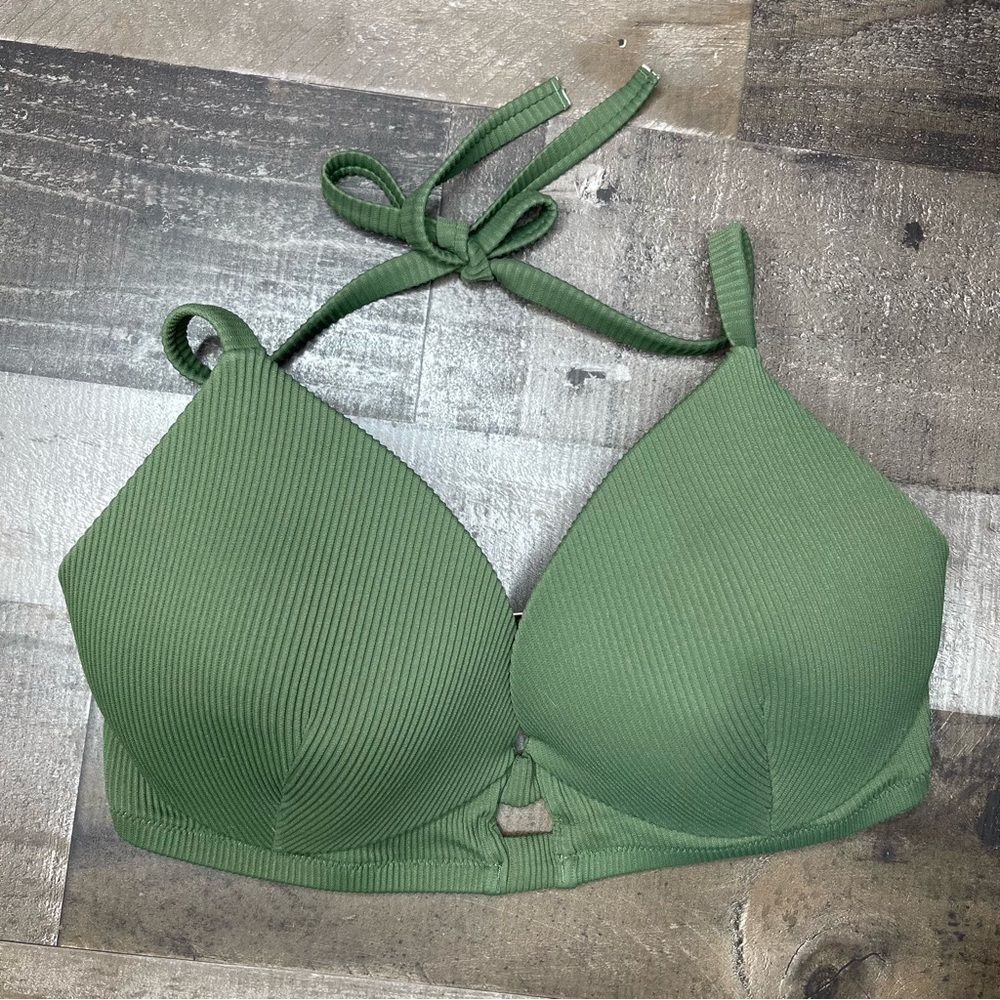 Shade & Shore Green Ribbed Bikini Top size 36DD